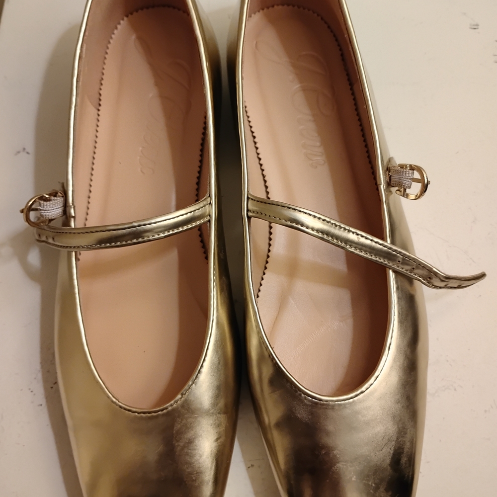 Anya J. Crew Metallic Gold Mary Jane Flats